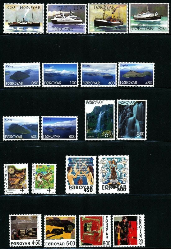 Faroe Islands 1999 Cpl Year set; ships, paintings birds. MNH