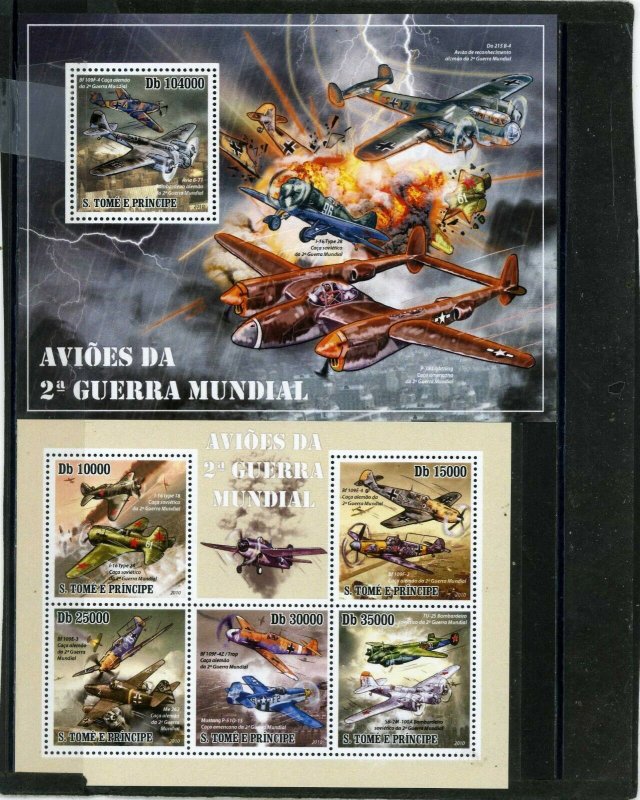 ST.THOMAS & PRINCE ISLANDS 2010 MILITARY AVIATION SHEET OF 5 STAMPS & S/S MNH 