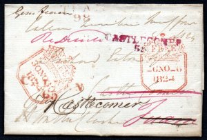 1824 EL with red CALLAN / 65, CASTLECOMER / 55 in black, and TUAM / 98 in red