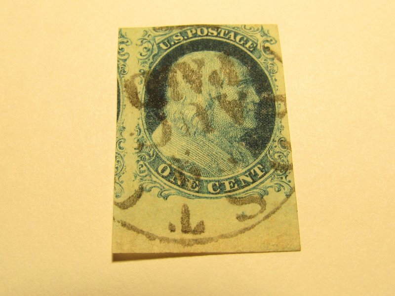 US STAMPS, Scott #7 Type II,Black Dated BOSTON PAID-TOWN Cancel, IMPERF USED,