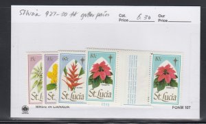 St Lucia 927-30 Flowers gutter pairs mnh