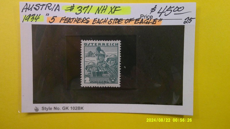 Austria 1934 Scott# 371 Mint NH XF Five Feathers on Each Wing/Two Head Eagle