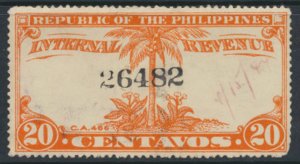 Philippines 20c  Internal Revenue no obvious usage no gum see details & scans