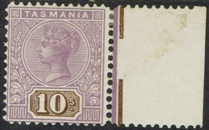 TASMANIA 1906 QV TABLET 10/- WMK CROWN/A PERF 12.5 