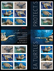 US 5870c Protect Sea Turtles imperf NDC cross gutter block 18 B MNH 2024 June 15