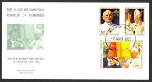 CAMEROUN 1985 POPE JOHN PAUL II VISIT Set on Cachet FDC Sc 784-786