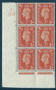 1937 2d Orange Dark colours E39 11 No Dot perf 5(E/I) block 6 UNMOUNTED MINT/MNH