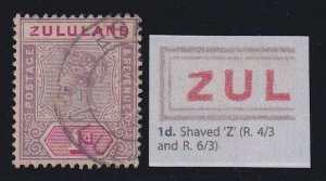 Zululand, SG 21a, used Shaved Z variety