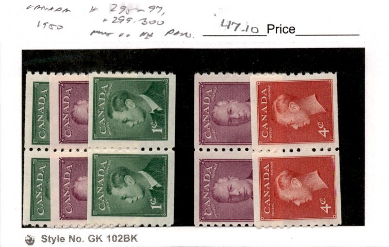 Canada, Postage Stamp, #295-297, 299-300 Pairs Mint NH, 1950 King George (AD)