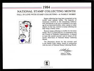SOUVENIR CARD MINT National Stamp Collecting Month USPS 1984