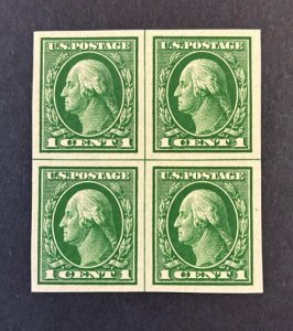 US #408 Mint XF LH OG. Centerline Block of 4. Fresh.  17565
