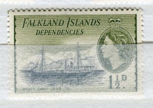 FALKLANDS DEP; 1950s early QEII Shipping issue Mint hinged Shade of 1.5d. value