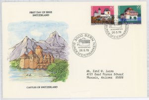 Switzerland B447-48 1978 Castles of Switzerland, addressed, Postal Commerative Society FDC