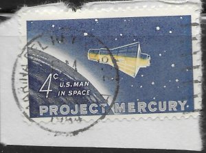 US #1193 used on piece. Project Mercury with postmark.