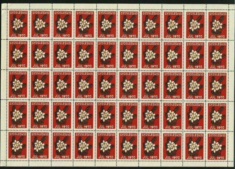 Denmark. Southslesvig Christmas Sheet 1970 MNH Unfolded. Flowers.