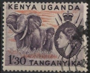 Kenya (KUT) 113 (used) 1.30sh elephants, Eliz. II, pur & red org (1955)