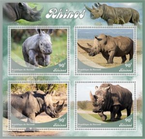 Stamps.Fauna. Rhinos 2022 year 1+1 sheets perf Burundi