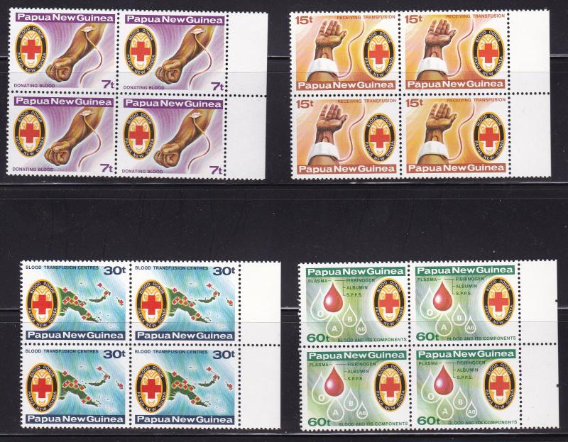 Papua New Guinea 1980 Red Cross Blood Donation Complete (4) Blocks VF/NH