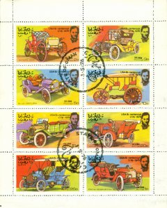 RK5-0049  OMAN CTO SHEET OF 8 ANTIQUE CARS BIN $4.00