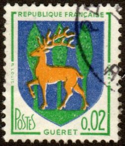 France 1092 - Used - 2c Arms of Gueret / Stag Deer (1964)