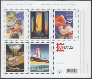 Canada - #3333f Vintage Travel Posters Souvenir Sheet With Capex'22 O/P ...
