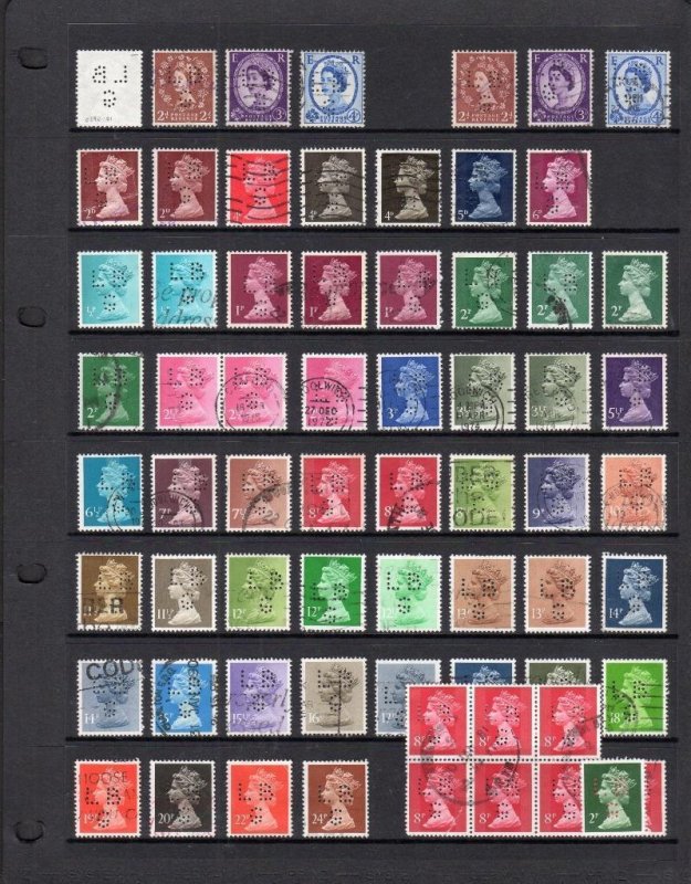 COLLECTION OF QE2 PERFINS ON DOUBLE-SIDED PAGE (PRE-DECIMAL & DECIMAL) 