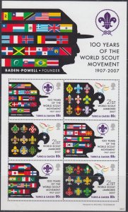 TURKS & CAICOS ISLANDS Sc # 1488a-f MNH SHEET 6 DIFF 100 YEARS of SCOUTING