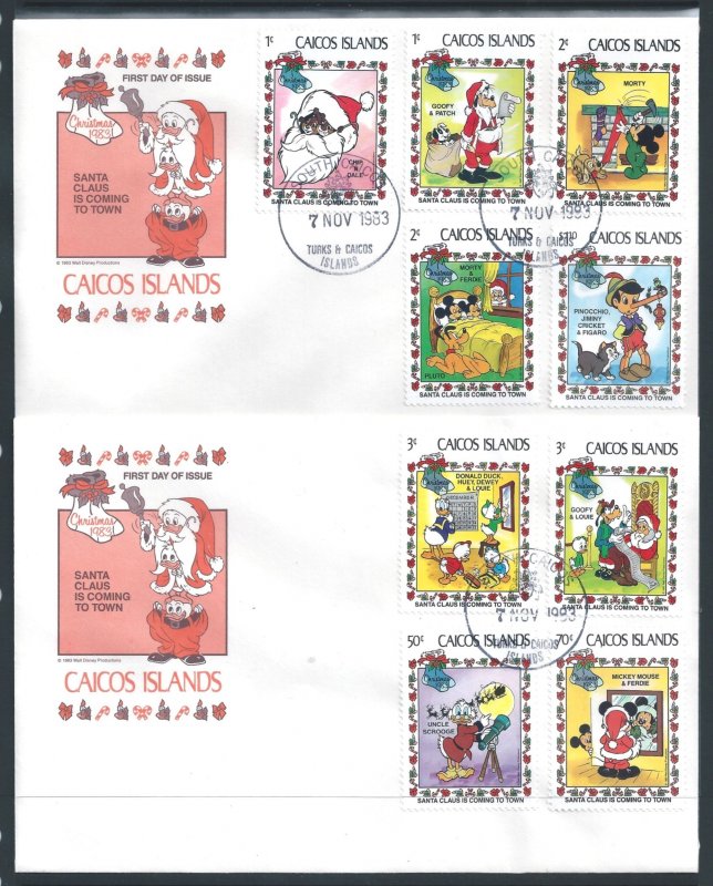 Caicos #22-30 (2 FDC) Disney - Christmas '83