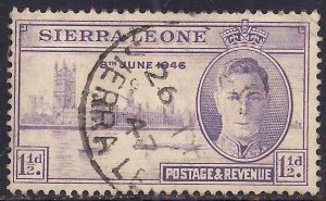 Sierra Leone 1946 KGV1 1 1/2d Lilac Victory used SG 201 ( 1126 ) 