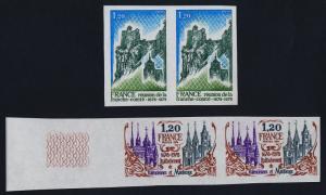 France 1615-6 imperf pairs MNH Fortress, Collegaite Church, Valenciennes