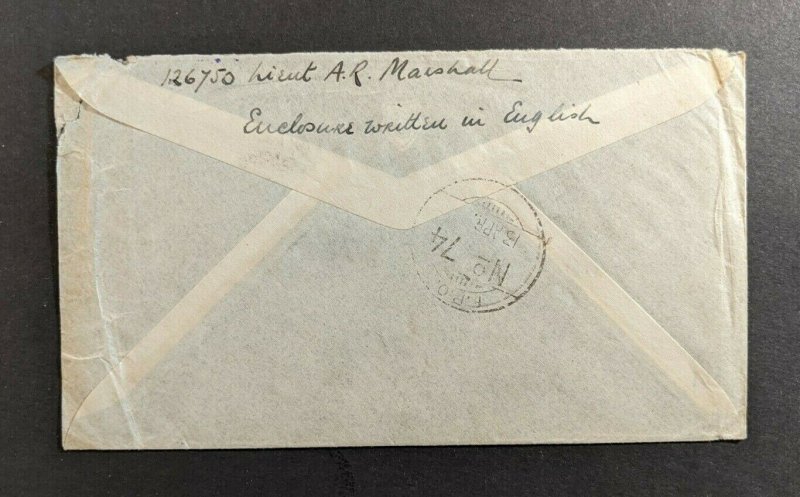 1942 India FPO 74 Colombo Ceylon Censored Cover to London England