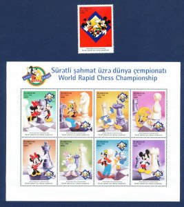 AZERBAIJAN - #678A-681 - VF MNH set & S/S - Disney Chess, Mickey Birthday 1998