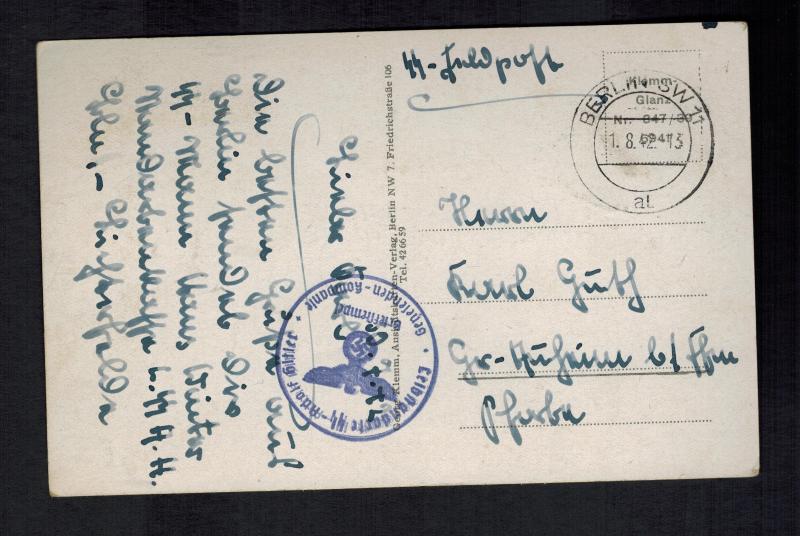 1942 Berlin Germany Feldpost RPPC Postcard Cover Waffen SS Liebstandarte Divisio