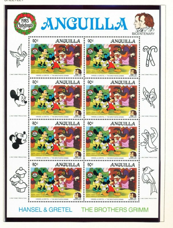 ANGUILLA - #648-652 & 650A - VF MNH set & S/S - Disney Hansel & Gretel - 1986