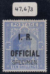 SG O26s 10/- ultramarine 1902 IR official, overprinted specimen. Very fresh... 