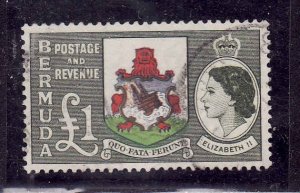 Bermuda-Sc #162-used-1 pound dp ol grn & multi-QEII-1953-58-