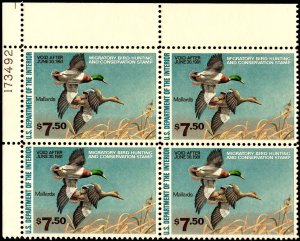 US Stamp #RW47 $7.50 Plate Block MINT NH SCV $55