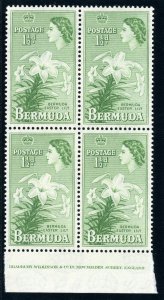 Bermuda 1953 QEII 1½d green Imprint block of four superb MNH. SG 137.