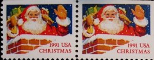 1991 29c Santa in Chimney, Vending Booklet Pair Scott 2580-2581a Mint F/VF NH