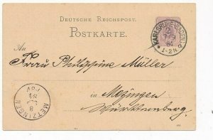 D69331 Karlsruhe Baden 1884 Germany Postal Stationery Metzingen