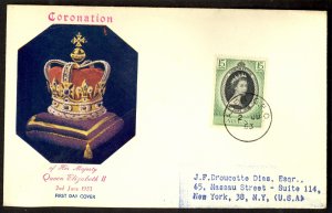 ADEN 1943 QE2 CORONATION Issue Sc 47 on Cachet FDC