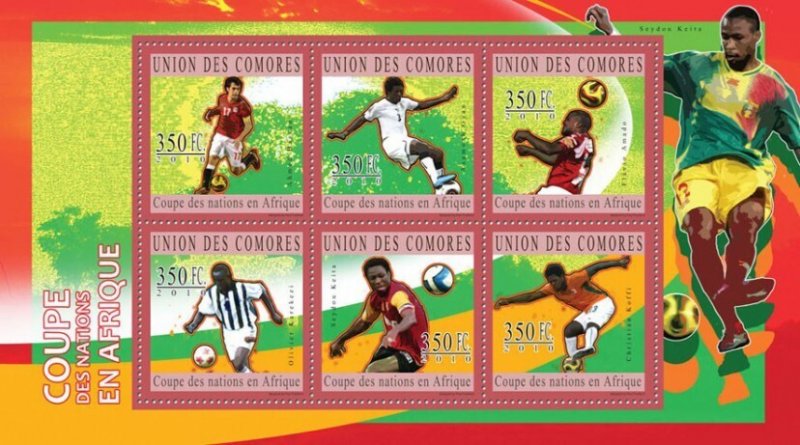 COMOROS - 2010 - African Cup of Nations - Perf 6v Sheet - Mint Never Hinged