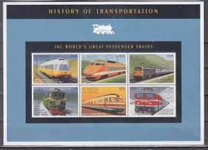 St. Vincent. Scott cat. Passenger Trains sheet of 6.