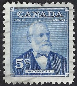 Canada #350 5¢ Sir Mackenzie Bowell (1954). Used.