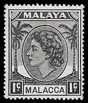Malaya (Malacca) #29 Unused OG VLH; 1c Queen Elizabeth II (1954)