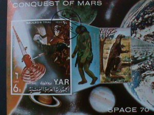 ​YEMEN- CONQUEST OF MARS-SPACE'70-CTO- IMPERF-S/S VF-LAST ONE FANCY CANCEL