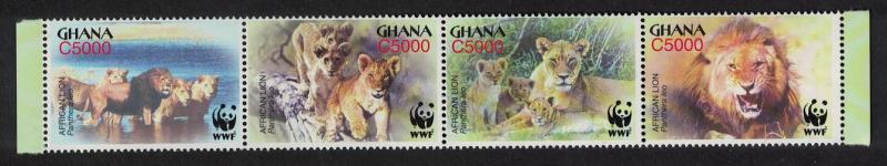 Ghana WWF African Lion Strip of 4v SG#3432-3435 MI#3701-3704 SC#2433 a-d