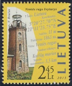 Lithuania 2013 MNH Sc 1007 2.45 l Cape Vente Lighthouse