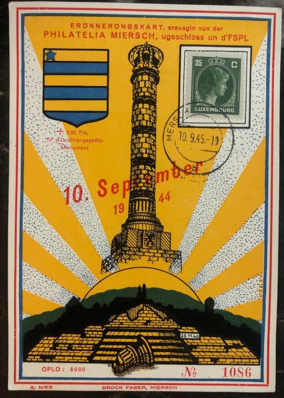 1945 Miersch Luxembourg Souvenir Postcard Cover FDC Philatelic Exhibition
