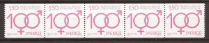 1984 Sweden -Sc 1506 -MNH VF- Coil Strip of 5 - Fredrika Bremer Assn